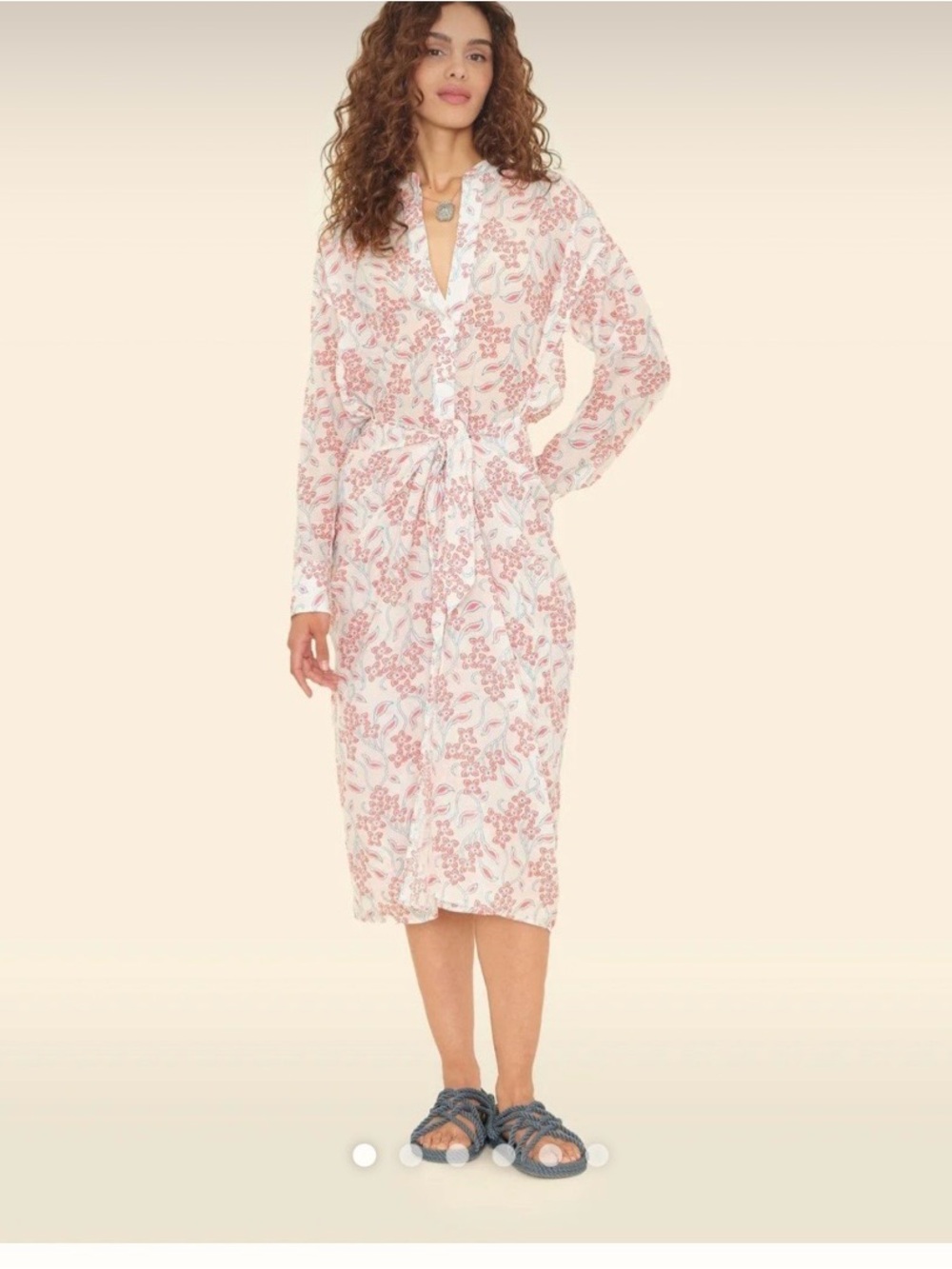 XiRENA Alana Pink Floral Long-Sleeve Tie-Waist Dress